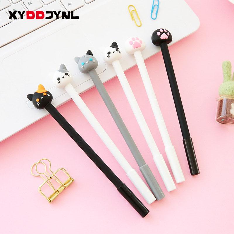XYDDJYNL 0.5mm Cute Cat Gel Pen papelaria 2pcs Cartoon Kawaii School supplies Student Stationery