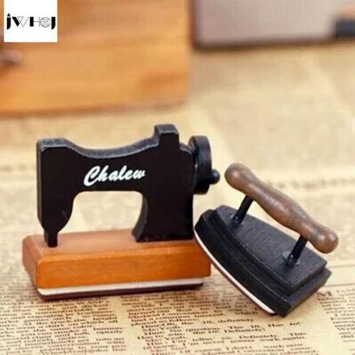 JWHCJ mini vintage sewing machine iron wooden stamp diy Handmadedecal stamps for scrapbooking diy