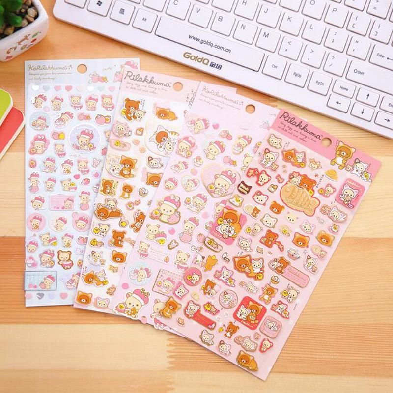 P12 1 Sheet Kawaii Cute Rilakkuma Bling Decorative Adhesive Stickers Dairy Album Decor Phone Bottle