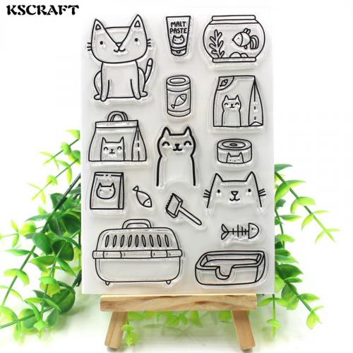 KSCRAFT Cute Cat Transparent Clear Silicone Stamp Seal for DIY scrapbooking photo album Decorative