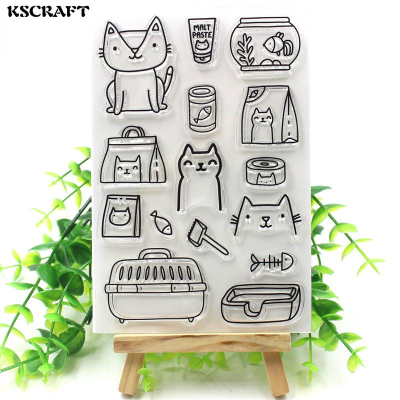 KSCRAFT Cute Cat Transparent Clear Silicone Stamp Seal for DIY scrapbooking photo album Decorative