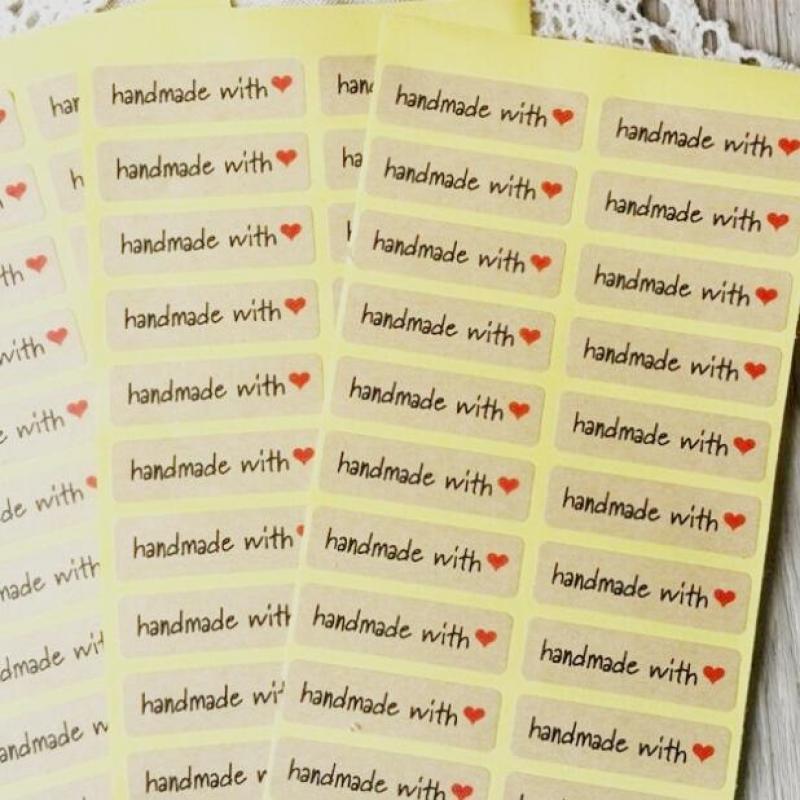 100PCS lot Hand made with heart kraft paper seal stickers for handmade products diy bakery packsge