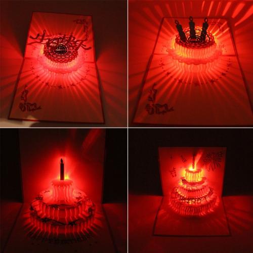 â‚¬130000 Aanbieding 4 Style Birthday Card with Music 3D Laser LED Light Cut Pop Up Greeting Card
