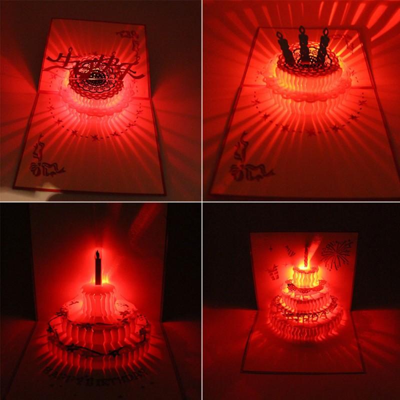 â‚¬130000 Aanbieding 4 Style Birthday Card with Music 3D Laser LED Light Cut Pop Up Greeting Card