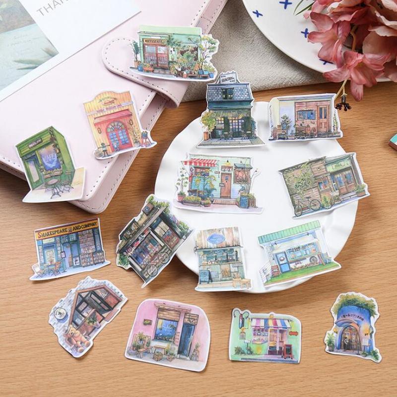 Japanese Style Retro Little House Stickers Decorative Stationery Craft Stickers Scrapbooking DIY