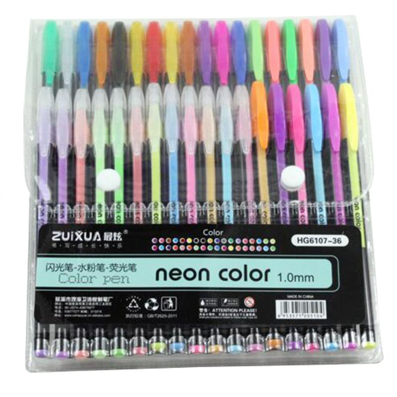 Geldwijzer 16% Korting ZUIXUAN 36 Gel Pens set Color gel pens Glitter Metallic pens Good gift For