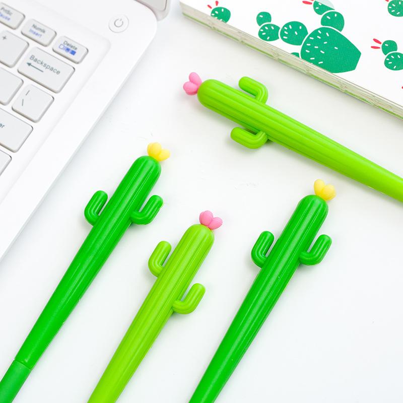 Korting 26% Korting Cute Creative Green Cactus With Flower Gel Ink Pen Promotional Gift Stationery