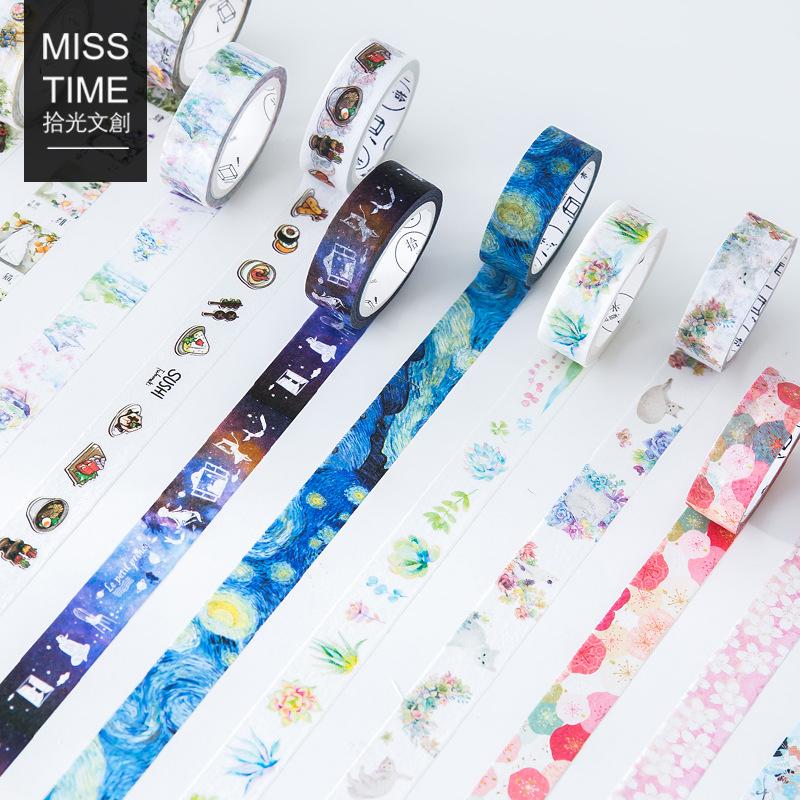 Japanese Style Washi Tape Cute Cat and Flowers DIY Scrapbooking Diary Decor Paper Stickers Planet