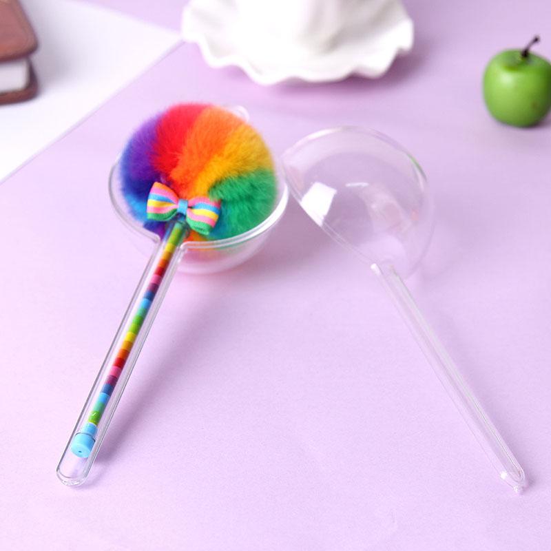 1Pcs Promotional Kawaii creative color gel pens with fluffy ball for decoration stationery School