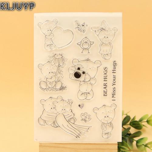 â‚¬190000 Korting KLJUYP 1 sheet DIY Cute Bears Design Transparent Clear Rubber Stamp Seal Paper