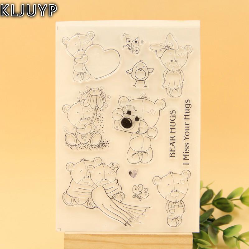 â‚¬190000 Korting KLJUYP 1 sheet DIY Cute Bears Design Transparent Clear Rubber Stamp Seal Paper