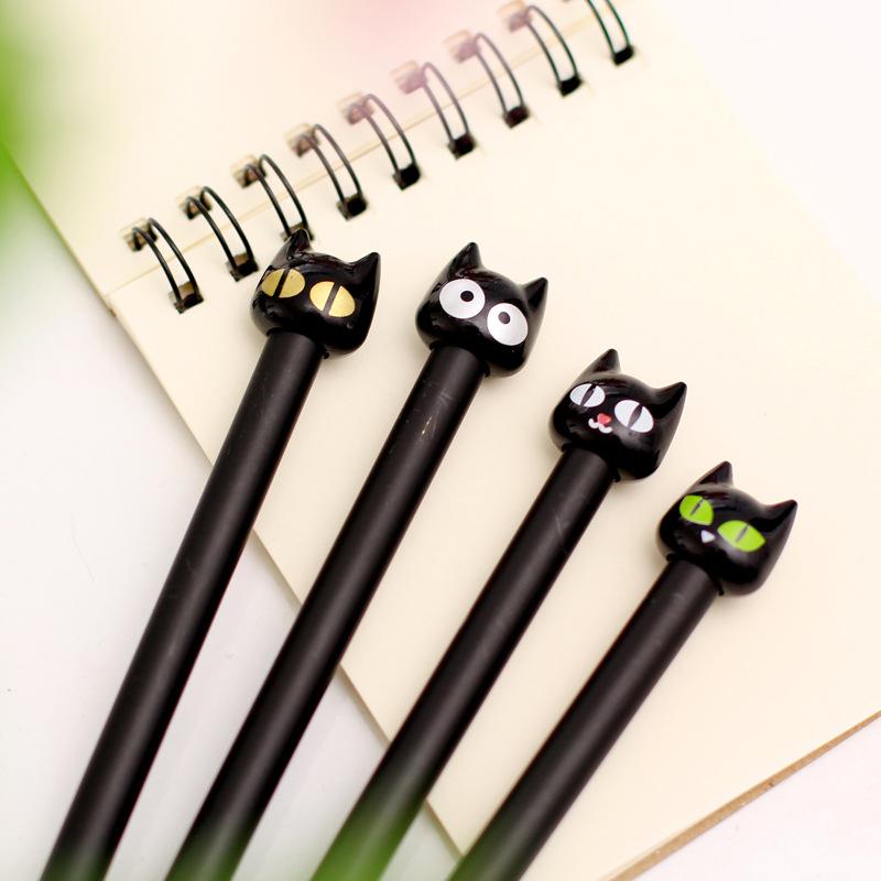 4 Pcs 0.5mm Novelty Black Cute Cat Gel Ink Pen Promotional Gift Stationery School Office Writing