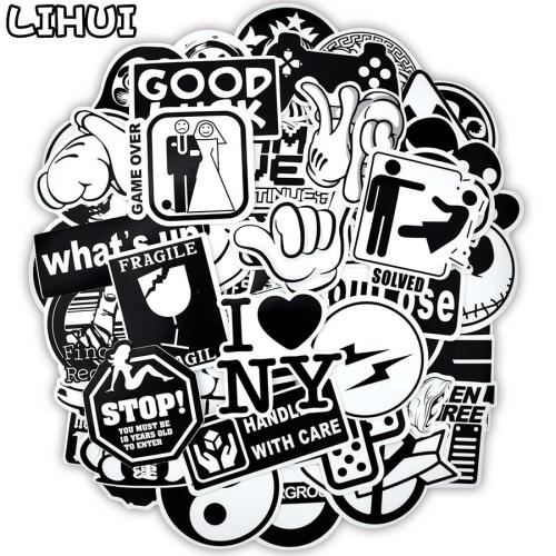 100 STKS Cool Transparante Zwart wit Sticker Speelgoed voor Kinderen Graffiti Rock Merken Stickers