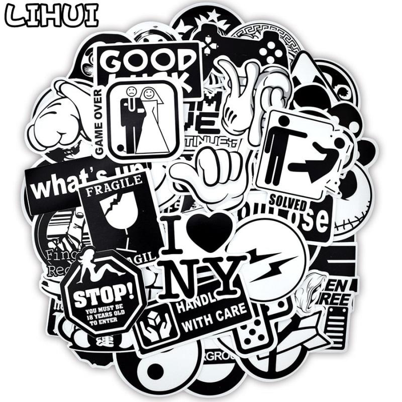 100 STKS Cool Transparante Zwart wit Sticker Speelgoed voor Kinderen Graffiti Rock Merken Stickers