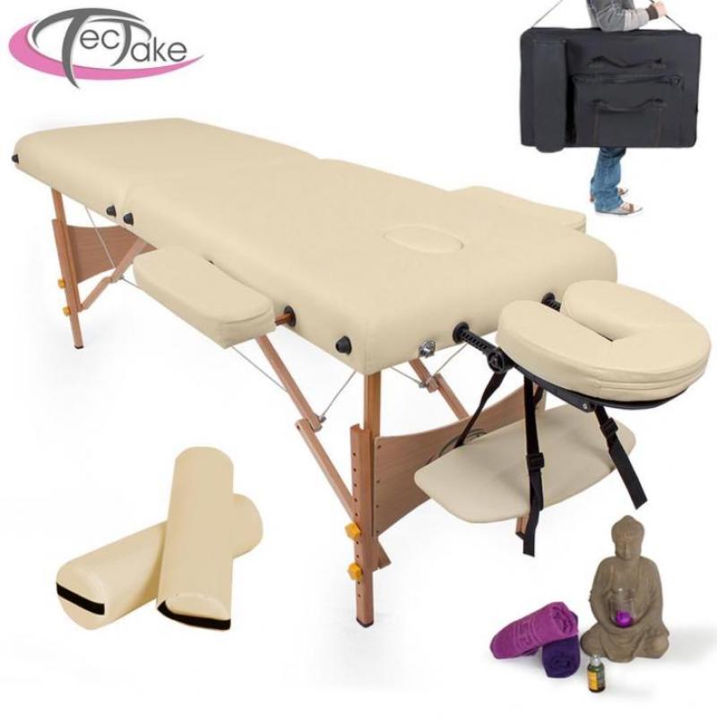 Massagetafel massagebank +2 rolkussen beige+ draagtas 400420