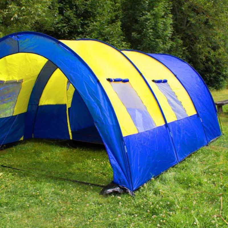 XXL camping tent waterdicht 4-6 personen blauw-geel 401686
