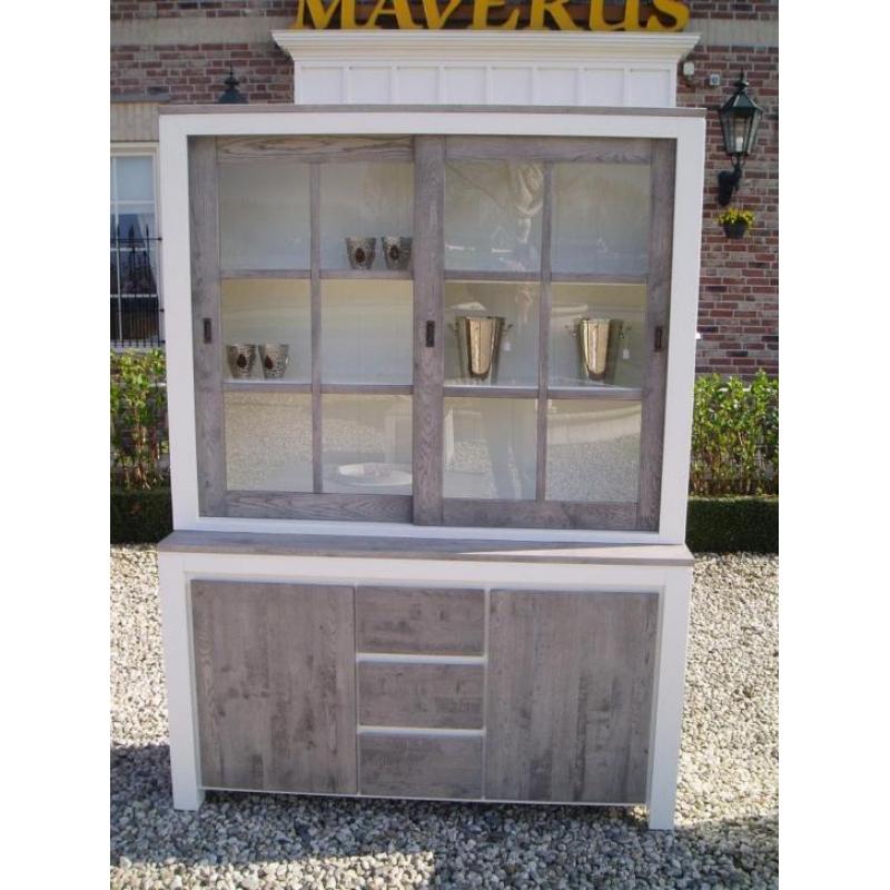 vergrijsd eikenhout met wit Buffetkast Roy 160cm /9021