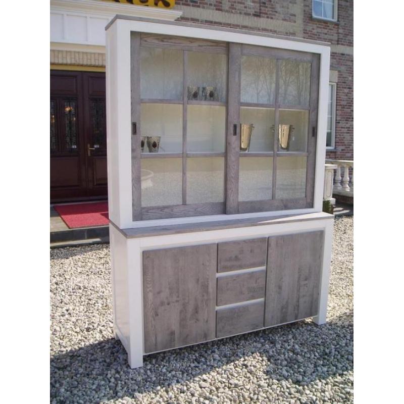 vergrijsd eikenhout met wit Buffetkast Roy 160cm /9021