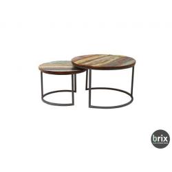 Brix salontafel set metaal + kleurrijk hout € 239 VOORRAAD!