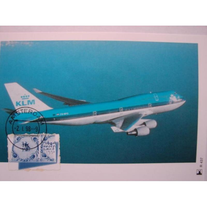 Ansichtkaart KLM met priority-postzegel op voorkant