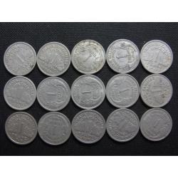 1942 - 1949 vijftien x 1 frank Frankrijk in aluminium