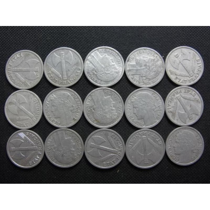 1942 - 1949 vijftien x 1 frank Frankrijk in aluminium