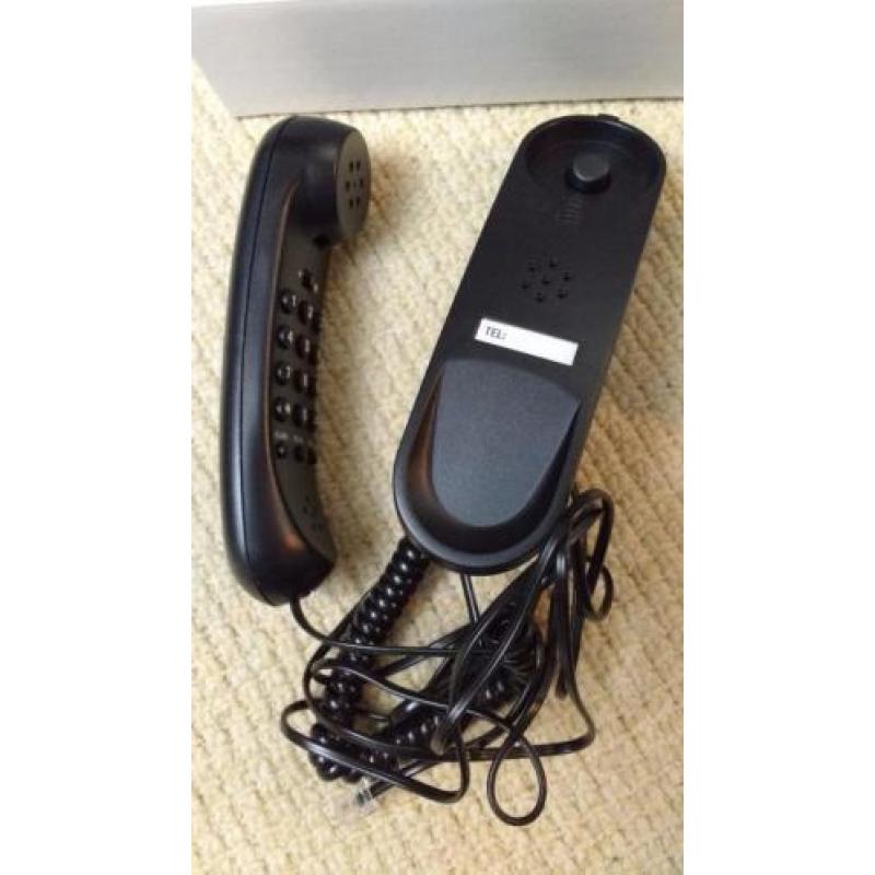 Telefoon HT-1602 met snoer, zwart + Koppeldoos en tel.kabel