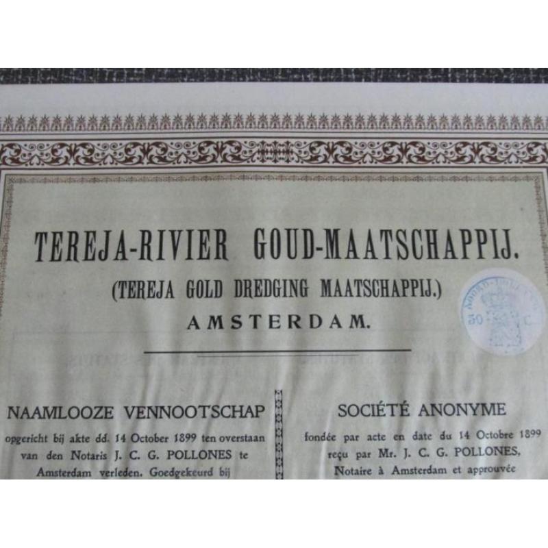 Tereja-Rivier Goud-Maatschappij, Amsterdam, October 1900