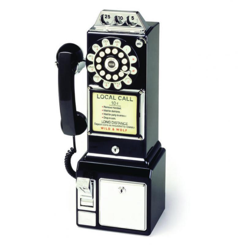 Wild & Wolf 1950's Diner Phone Retro Wandtelefoon Zwart
