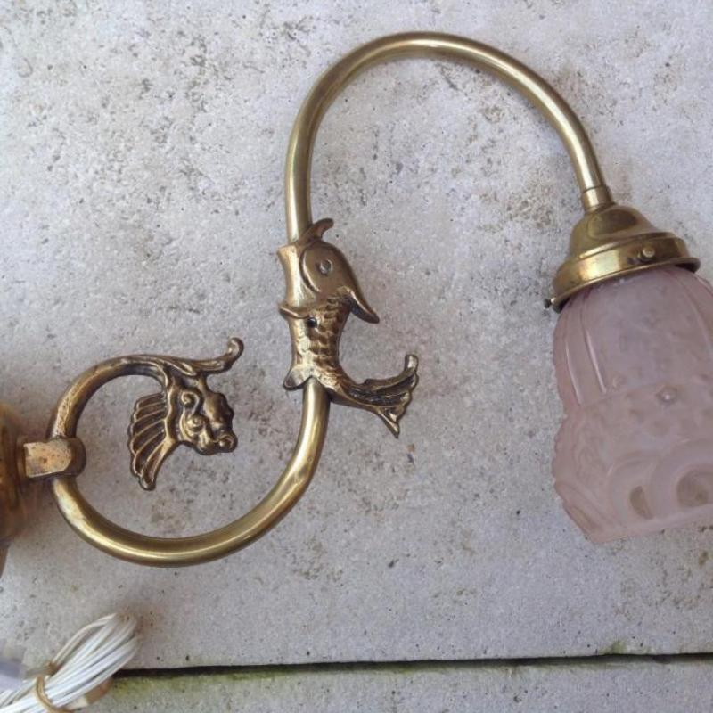 Oude koperen scheepslamp / wandlamp