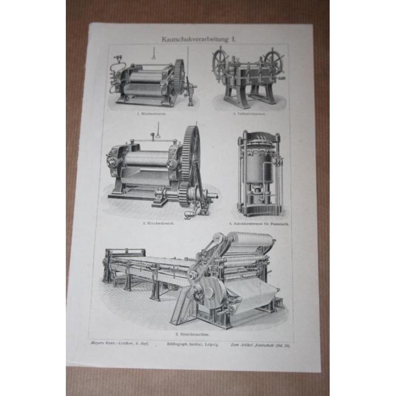 Antieke prent - Machines voor verwerking rubber - 1895 !!