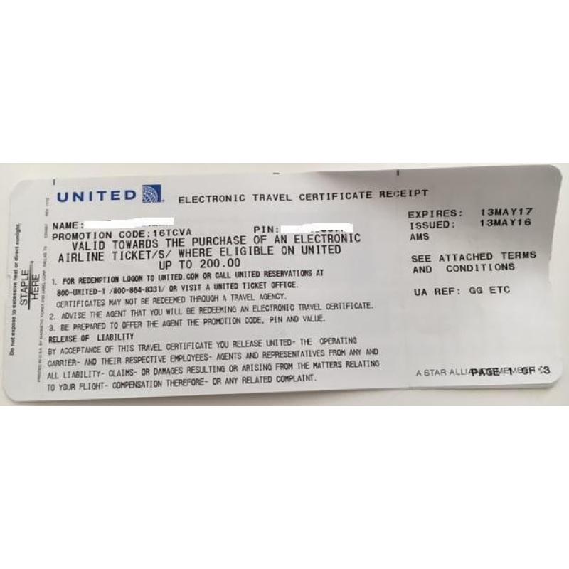Kortingsbon van $200 voor een vlucht met United