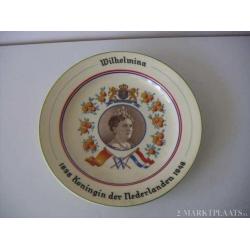 Zuid Holland Gouda plateel bord : Wilhelmina Koningin .