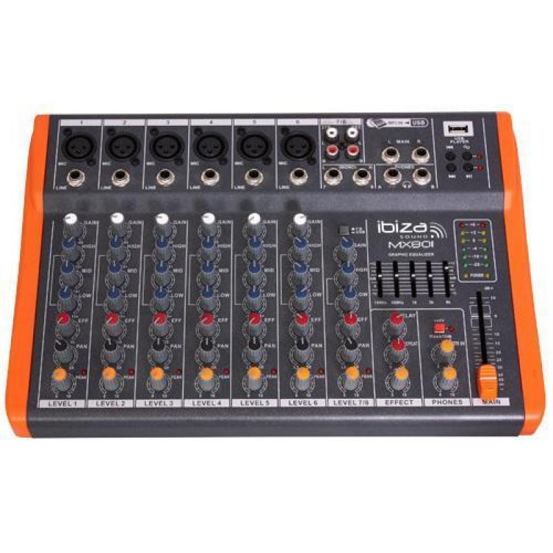 IBIZA Sound MX801 Compacte 8-Kanaals Muziek Mengpaneel