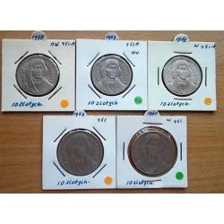 Poolse munten 5 stuks Diverse jaren 10 zlotych