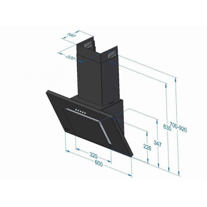 Afzuigkap NERO 60cm zwart design met zwart klep glas