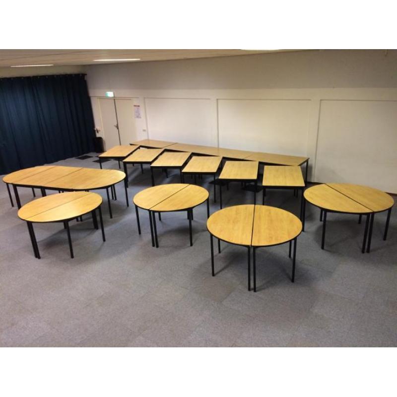 Kantine tafels rechthoekig en halfrond 22 stuks in totaal