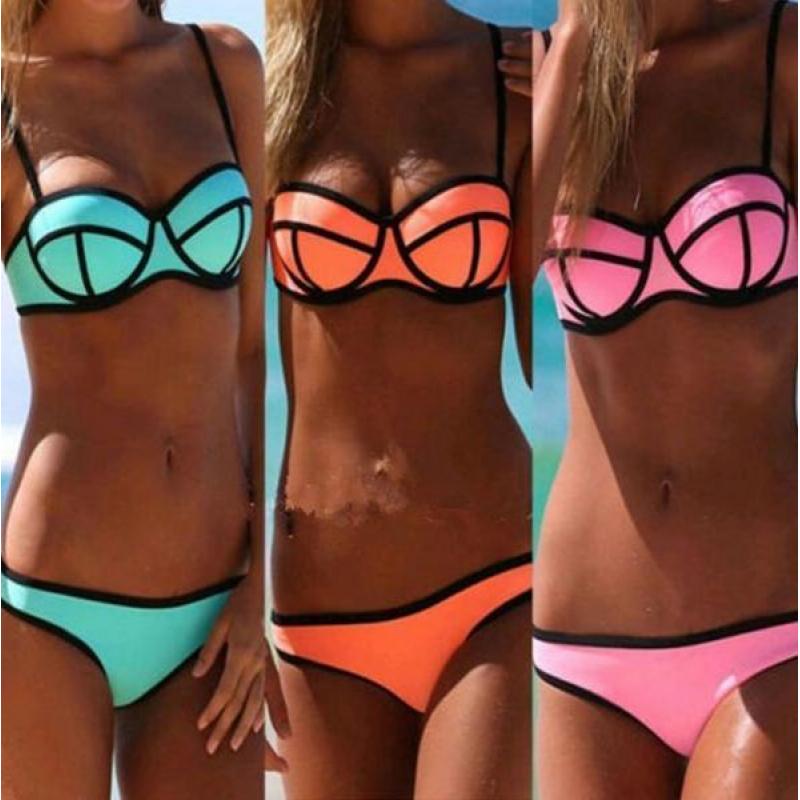 Hot! neopreen beugel bikini black lined (diverse kleuren)
