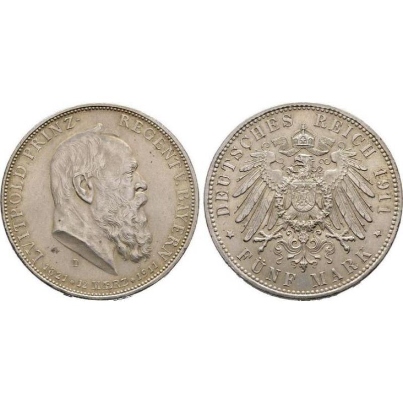 5 Mark 1911, Bayern, Koenigreich Luitpold, Prinzregent 18...