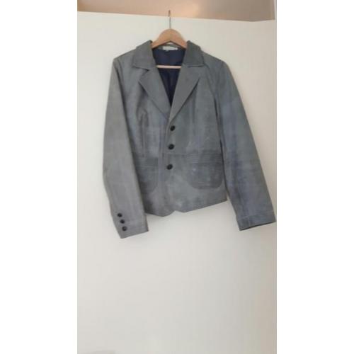 Vintage leren jasje grijs/turqoise mt 44