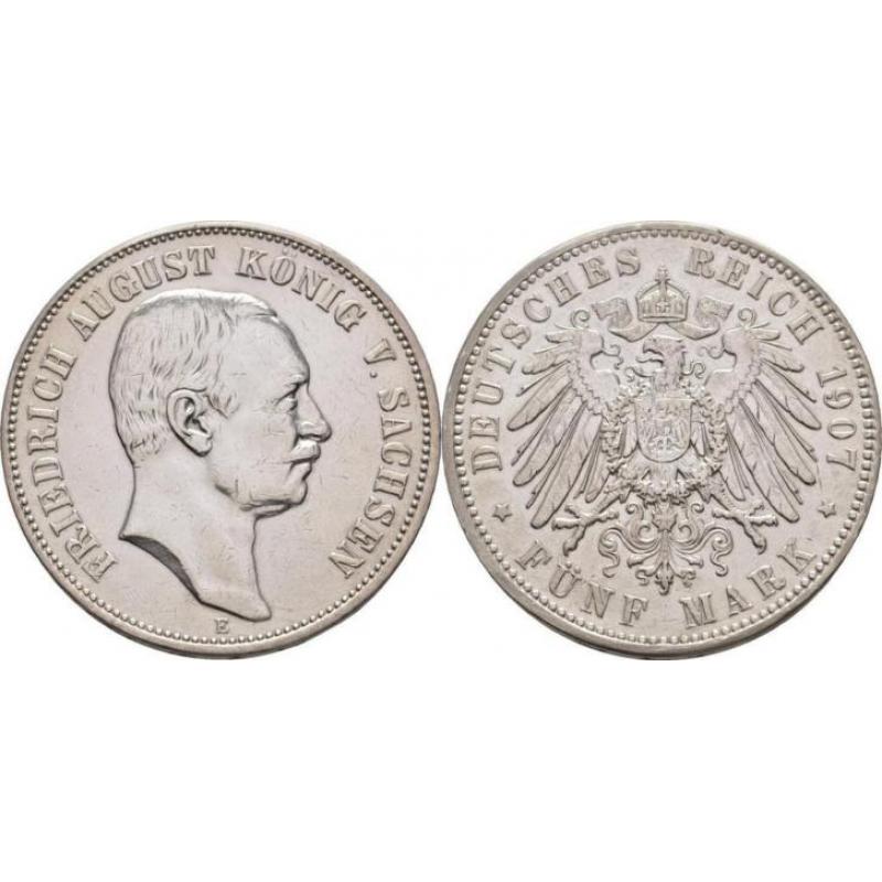 5 Mark 1907 Sachsen Friedrich August Iii, 1904-1918 zilver