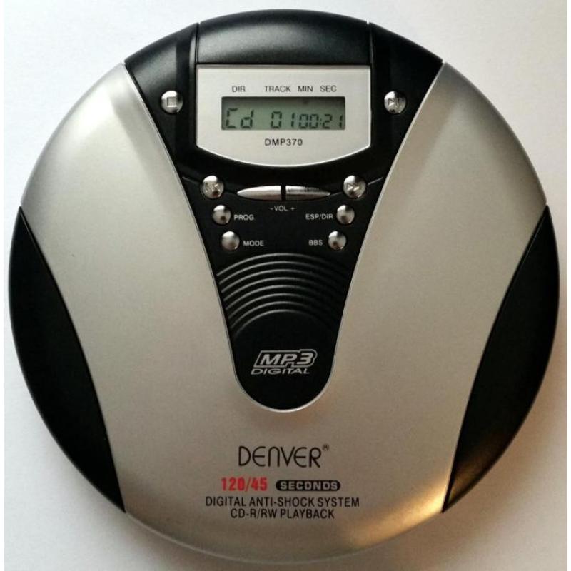 Discman DENVER DMP-370 cd/mp3, met oordopjes, tasje, handl.