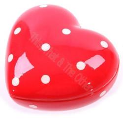 Hartvormige Sieradendoosje Polka dot rood wit 13 cm