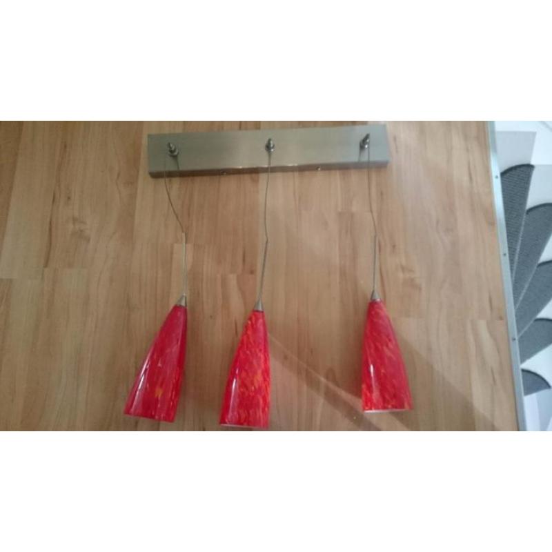3 stuks kelk vormig rode glazen hanglampen