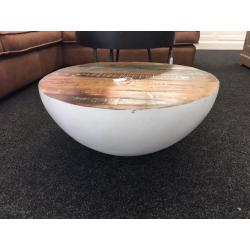 Moderne salontafel bowl wit 70 cm. Teak!