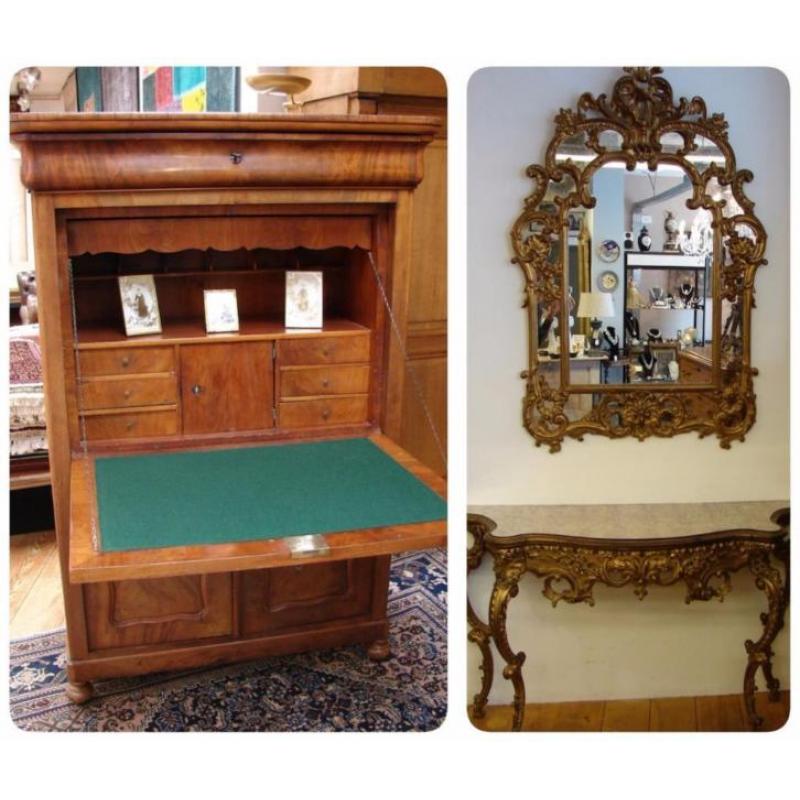Spiegel met tafel in barokstijl - Antiek bureau