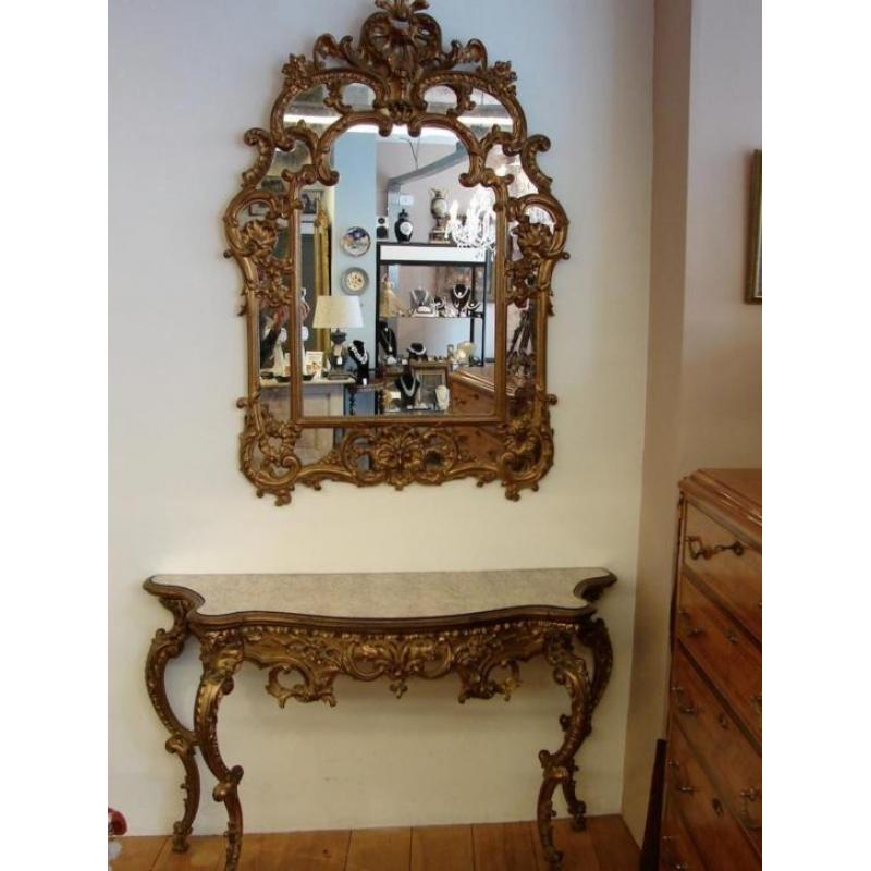 Spiegel met tafel in barokstijl - Antiek bureau