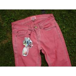 Roze skinny jeans met used naden, NIEUW