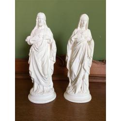 2421-twee mooie witte gipsen heilige beelden
