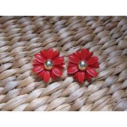 Vrolijke rode vintage oorclips rode bloem